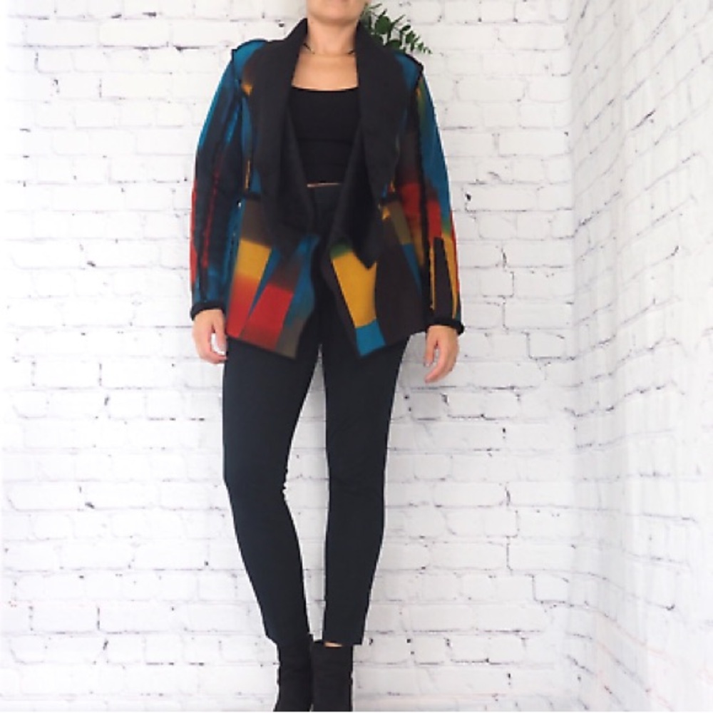 Adore Multi Color Patch Work Fleece Lined Jacket … - image 3